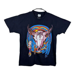 Vintage Caribbean Dream T Shirt Cattle Skull Mens Size Large 90s Indian